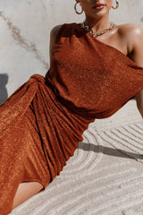 Santiago Off Shoulder Midi Dress - Bronze